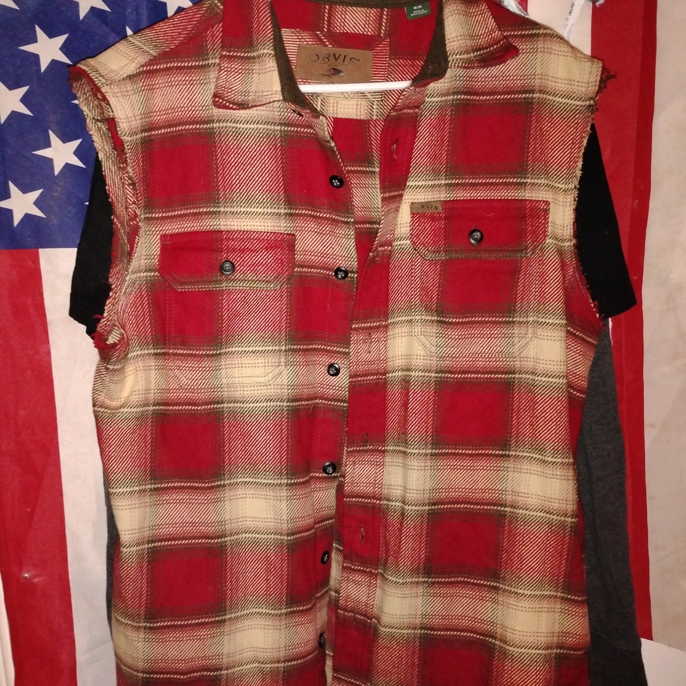 Orvis Red and Brown Plaid Shirt